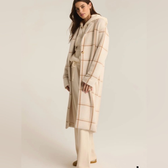 Z Supply Mason Windowpane Knit Coat New Sea Salt - Picture 5 of 8